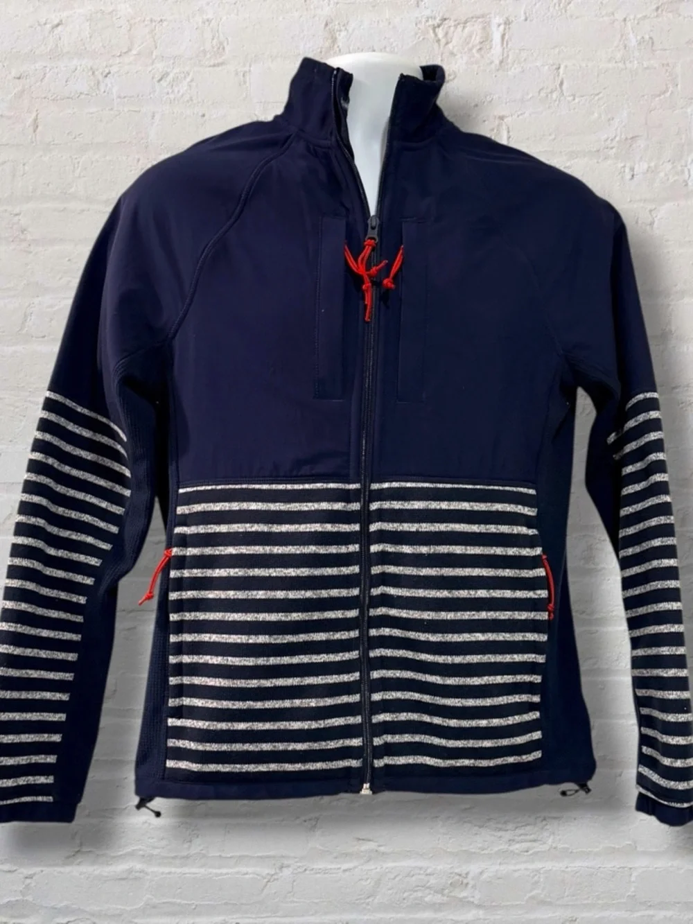 J.Crew Nordic Jacket XS Navy Stripe Full Zip Softshell Fleece Lined Outdoor